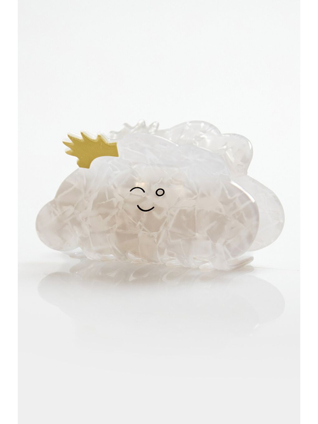 Beyaz Bulut Figürlü Kemik Mandal Toka