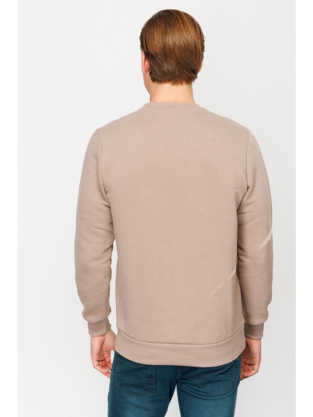 Bej Erkek Camel Bisiklet Yaka Sweatshirt-2