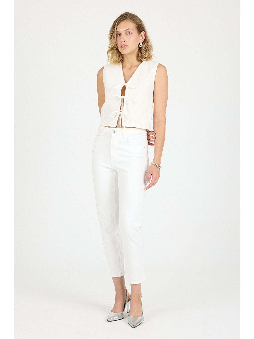 Beyaz Unisex Slım Pantolon 4637-2