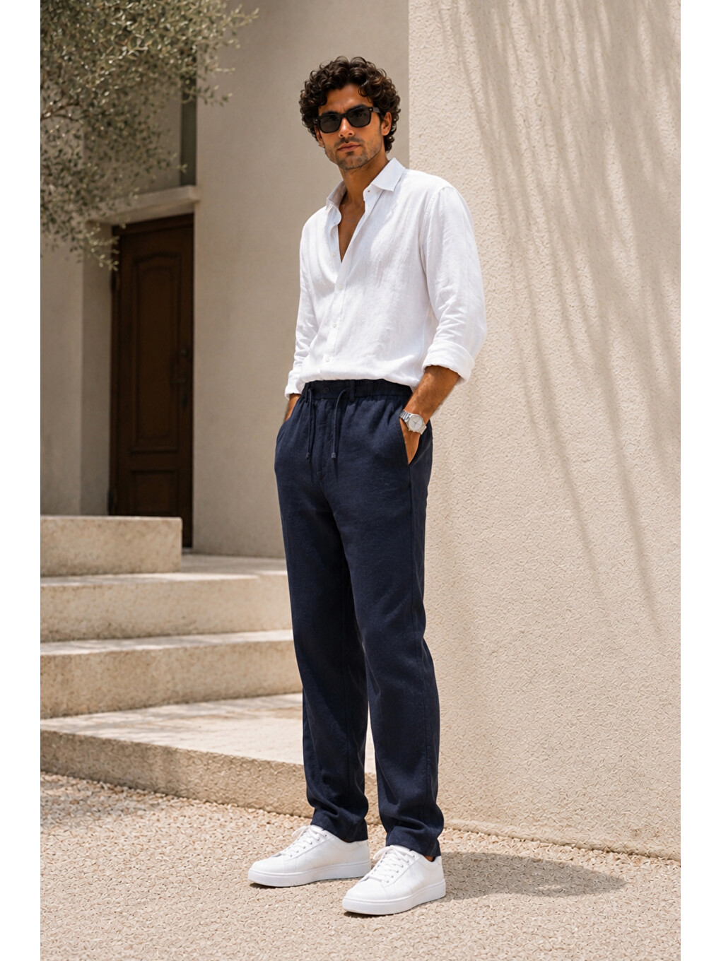 Erkek Lacivert Relax Fit Bağcıklı Baggy Pantolon