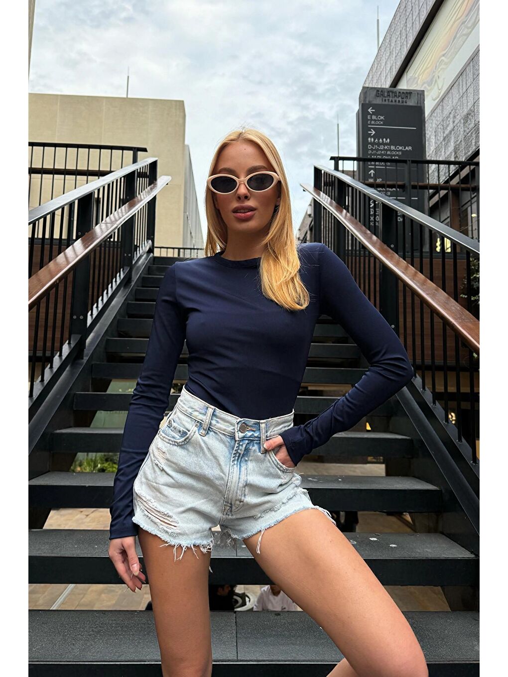 Lacivert Bisiklet Yaka Basic Uzun Kollu Body-1