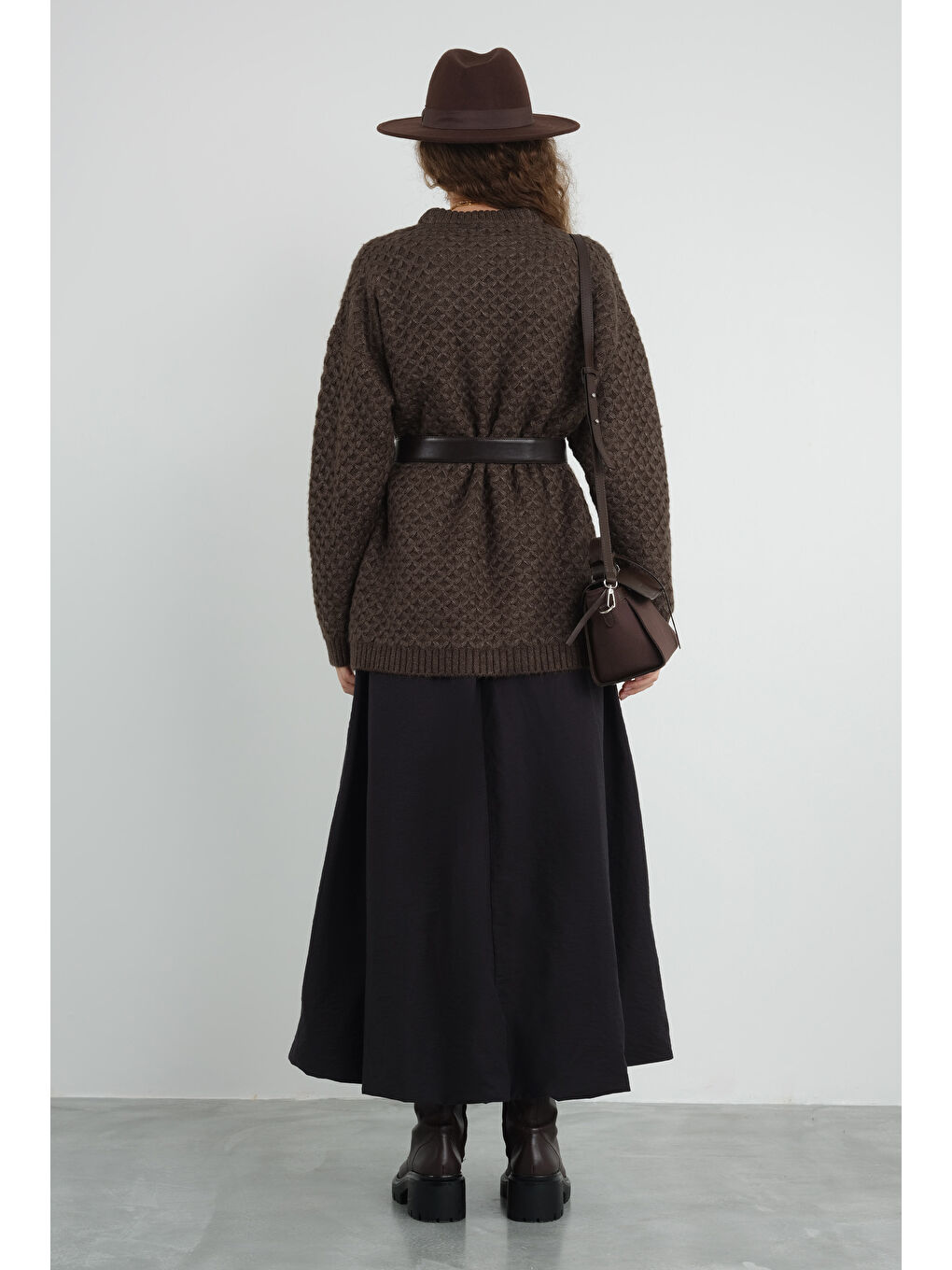 Kahverengi Örümcek Örgülü Kazak Acı Kahve-2