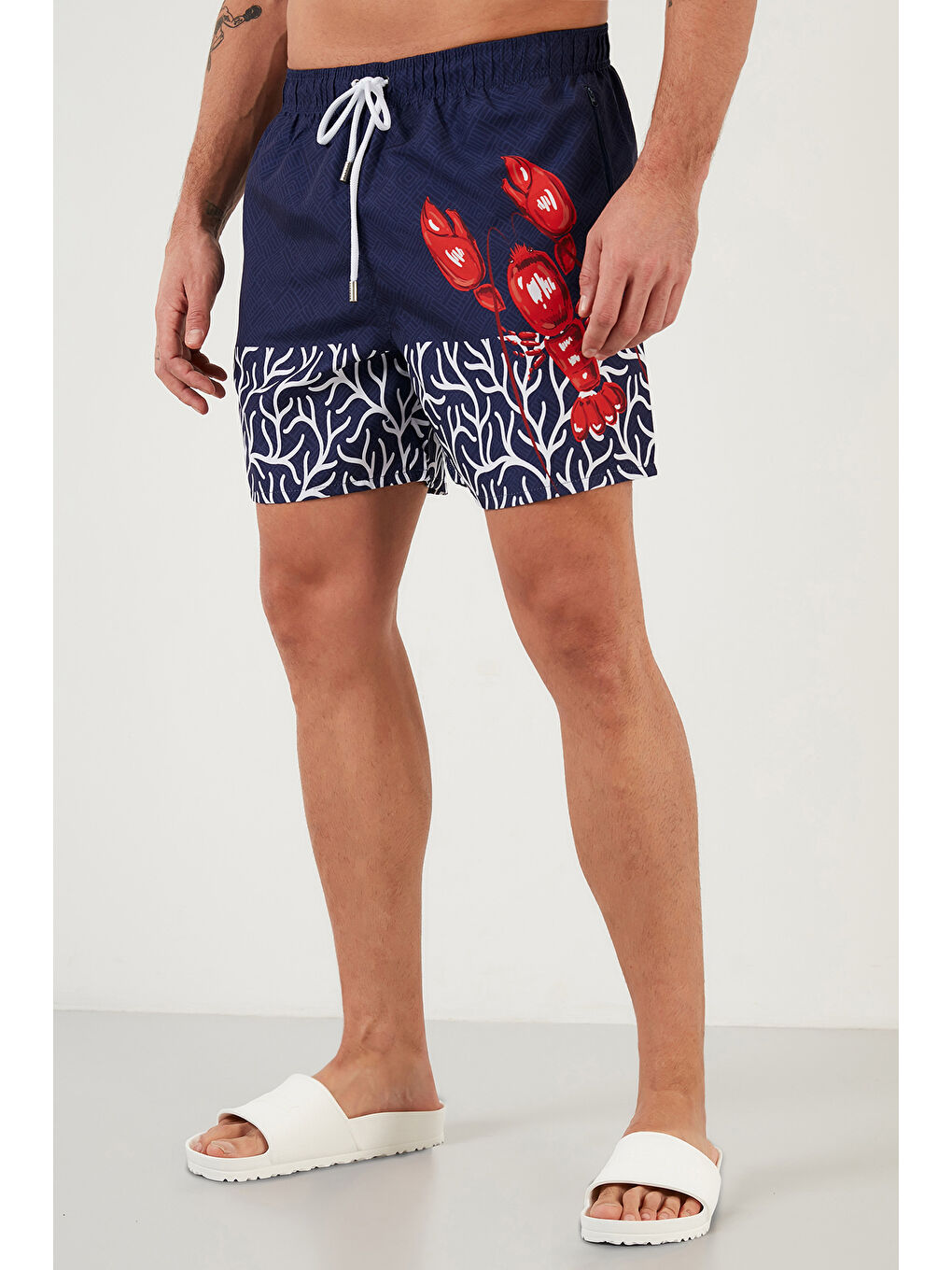 Mavi Belden Bağlamalı Deniz Şortu Cepli Erkek Mayo Short 3800907