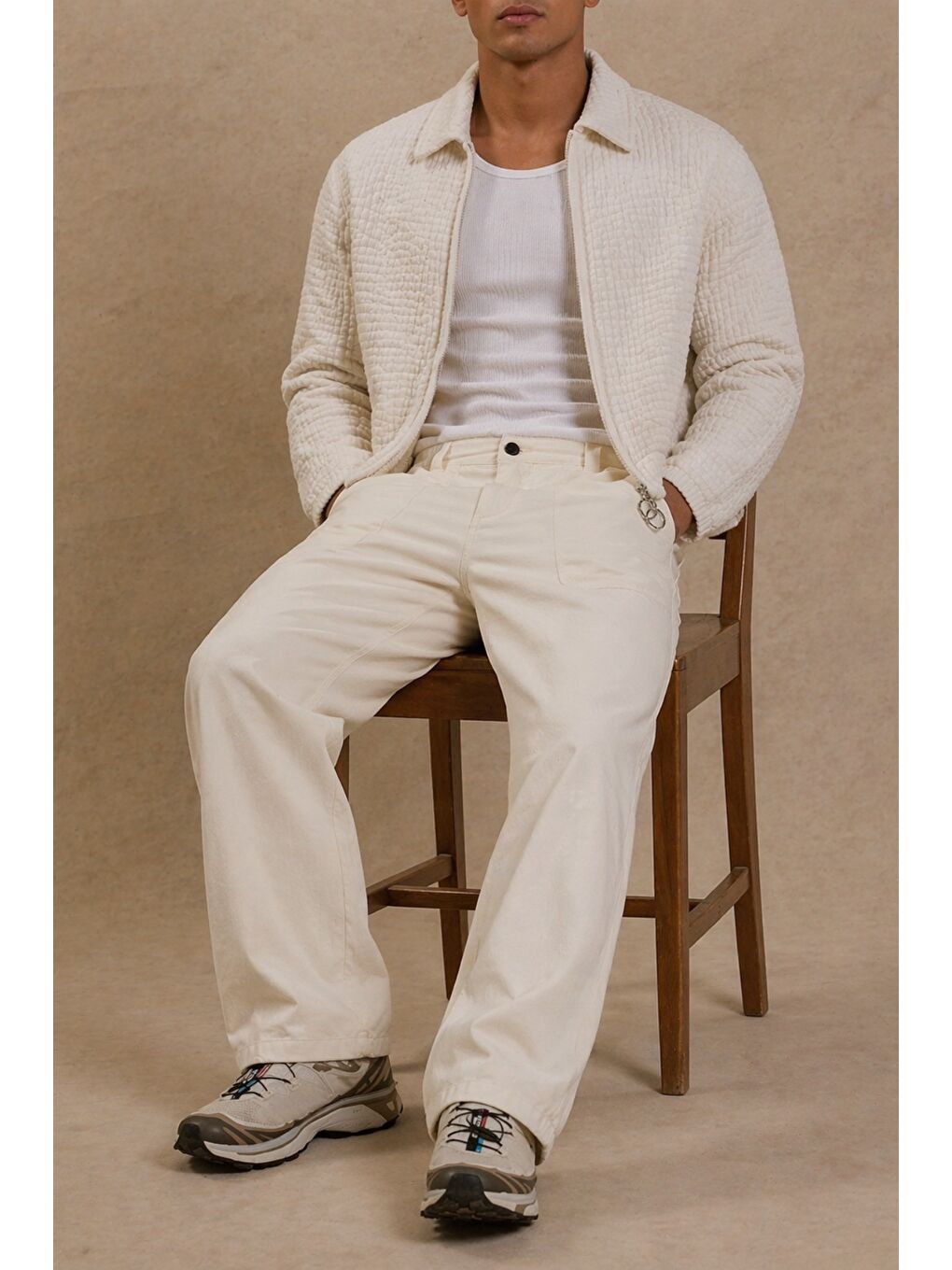 Bej Erkek Geniş Paça Baggy Pantolon-1