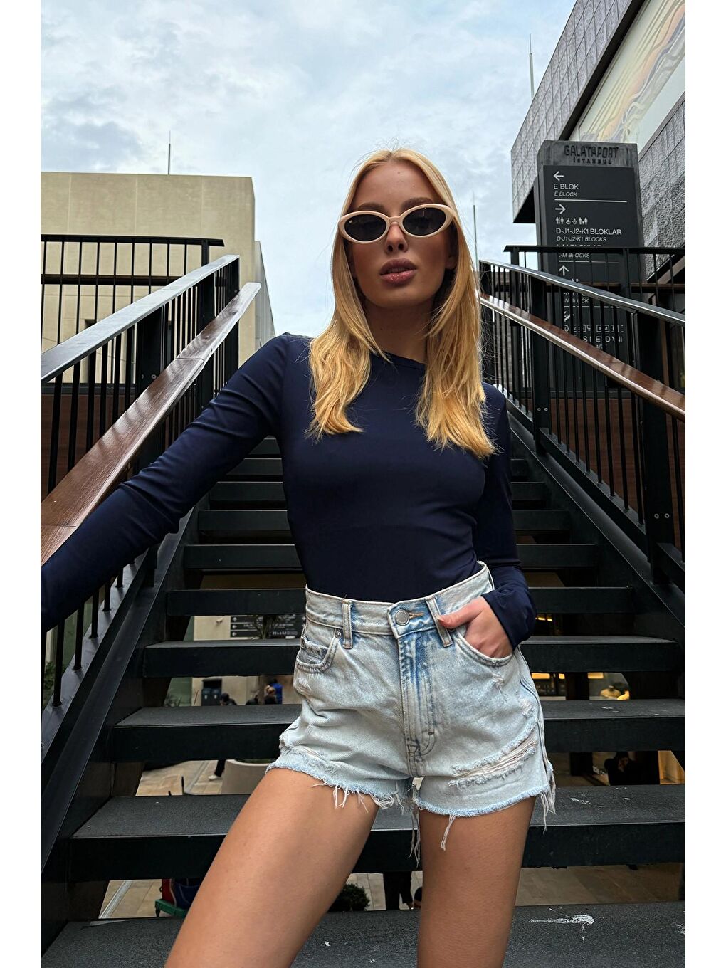 Lacivert Bisiklet Yaka Basic Uzun Kollu Body-2