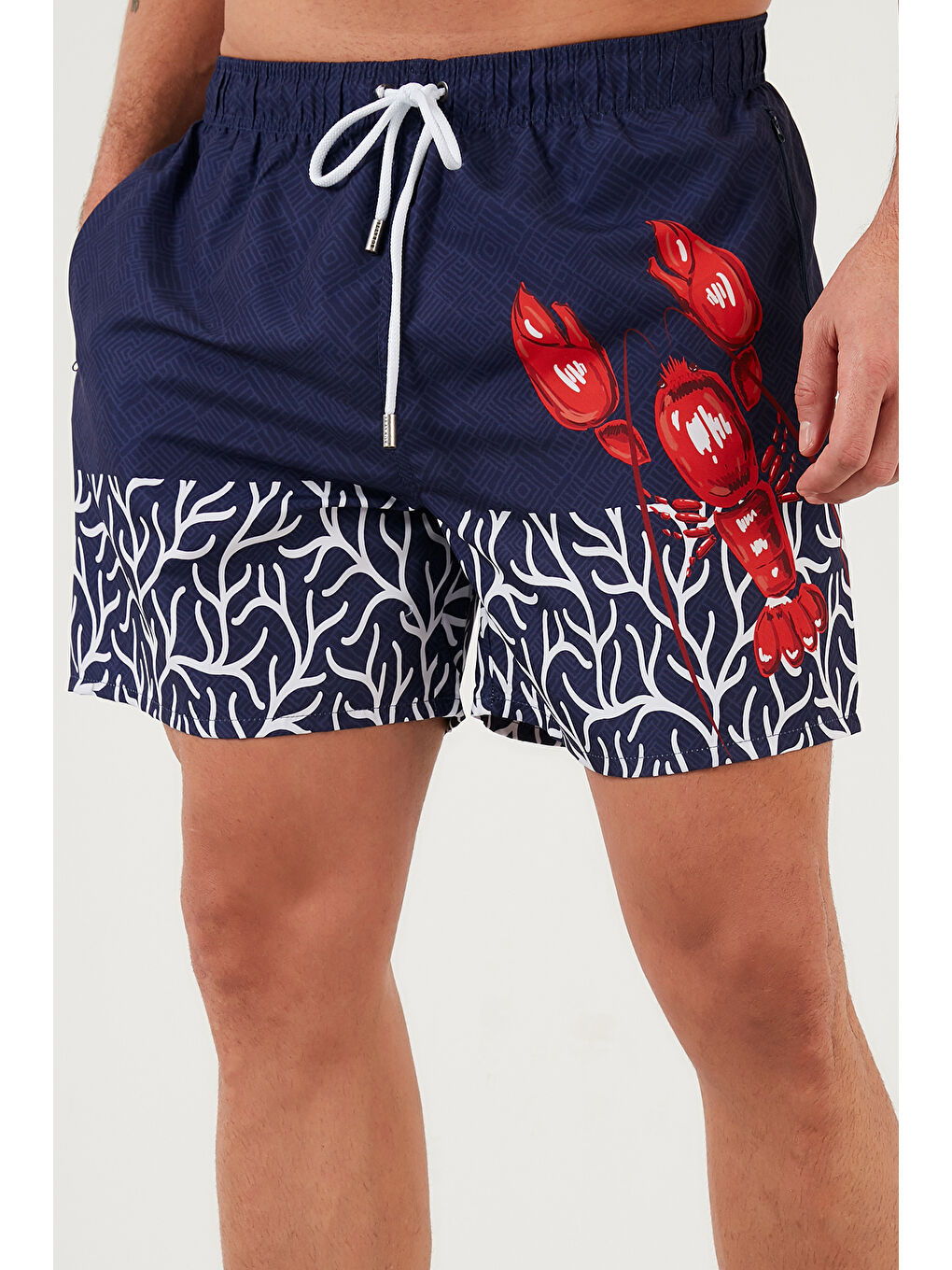 Mavi Belden Bağlamalı Deniz Şortu Cepli Erkek Mayo Short 3800907-3