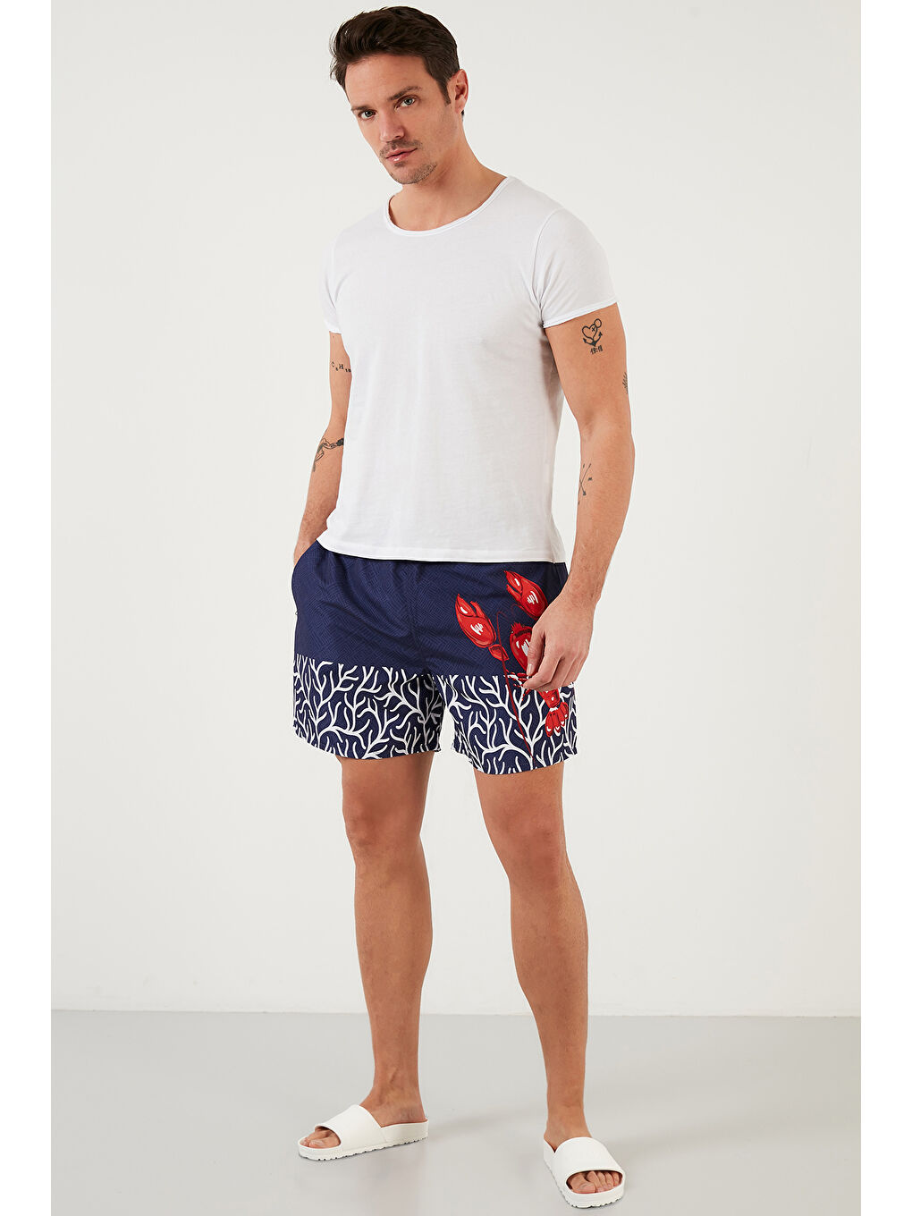 Mavi Belden Bağlamalı Deniz Şortu Cepli Erkek Mayo Short 3800907-4