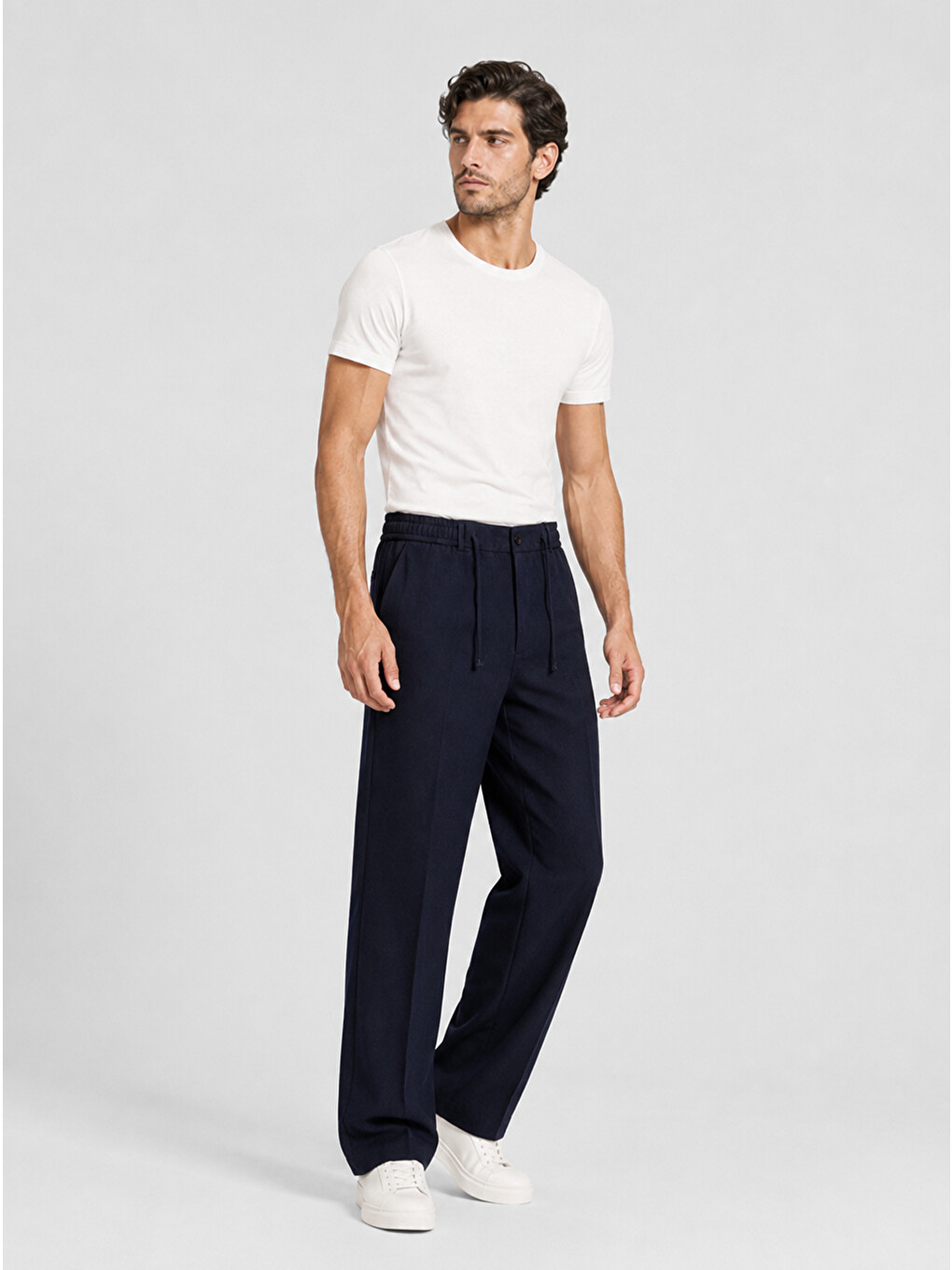 Erkek Lacivert Relax Fit Bağcıklı Baggy Pantolon-2