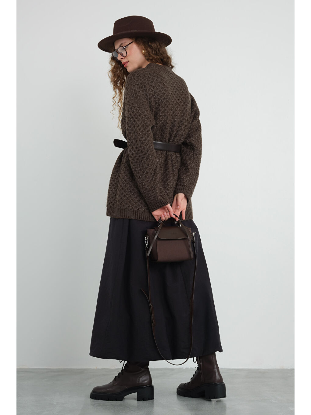 Kahverengi Örümcek Örgülü Kazak Acı Kahve-3