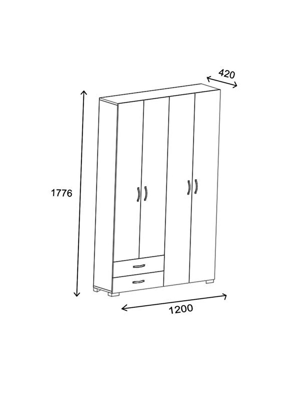 Kahverengi Heybeli 4 Kapak 2 Çekmece Gardırop - Atlantik Çam - 120 cm-2