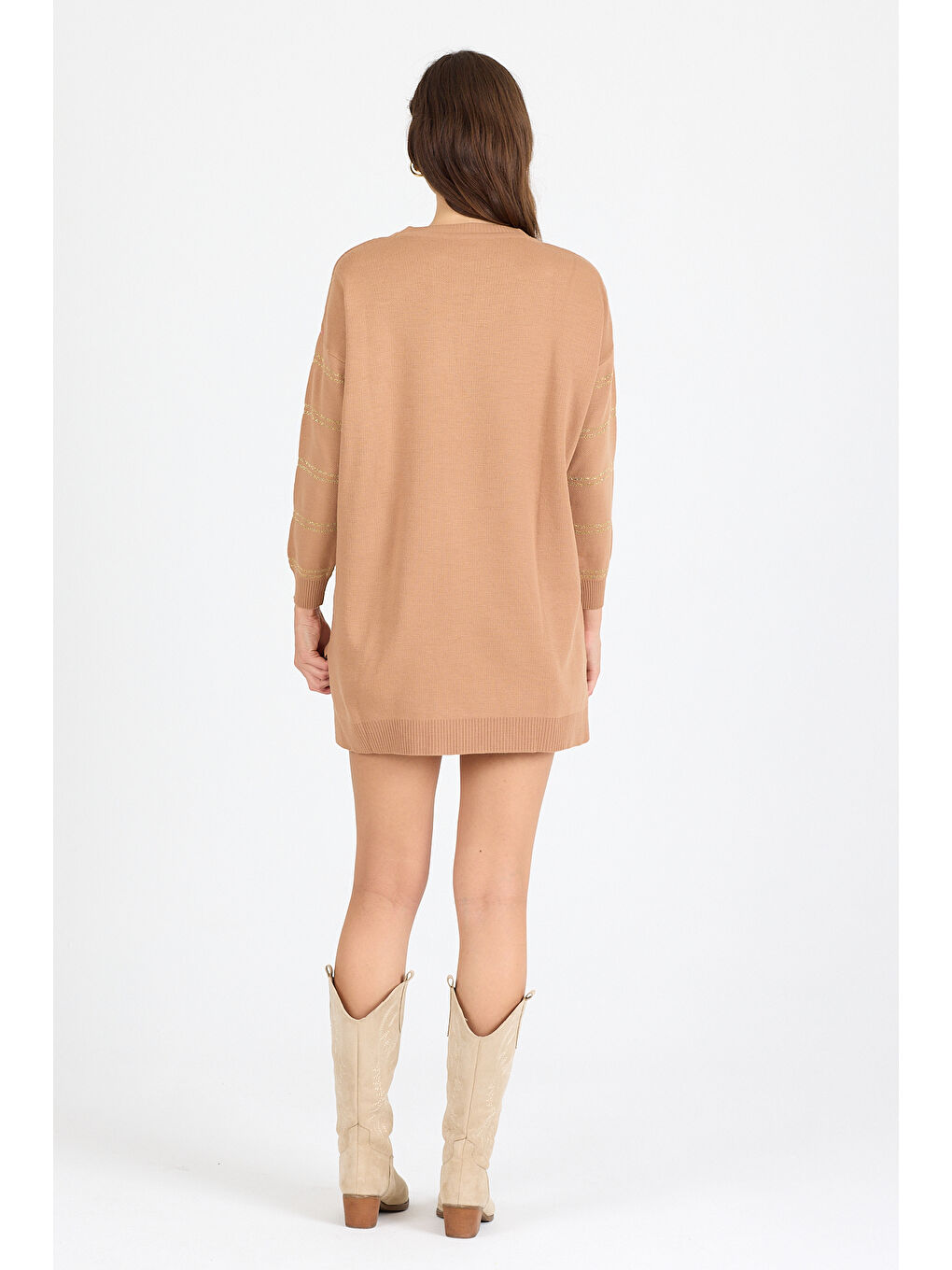 Kahverengi Kadın Sim Garnili Bisiklet Yaka Triko Bluz 21014 (Standart Beden s-m-l-xl Beden Uyumludur)-1