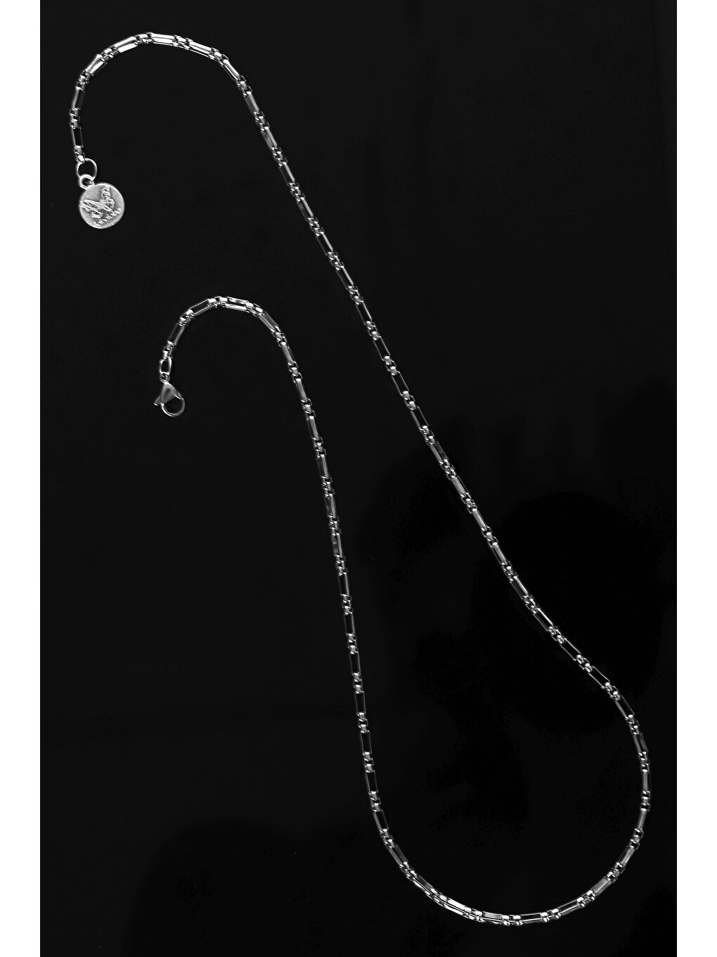 Gri Erkek Geometrik Formlu İnce Zincir Çelik Kolye-1