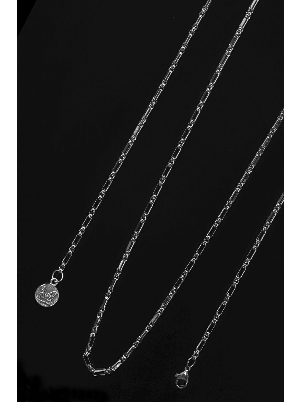 Gri Erkek Geometrik Formlu İnce Zincir Çelik Kolye-2