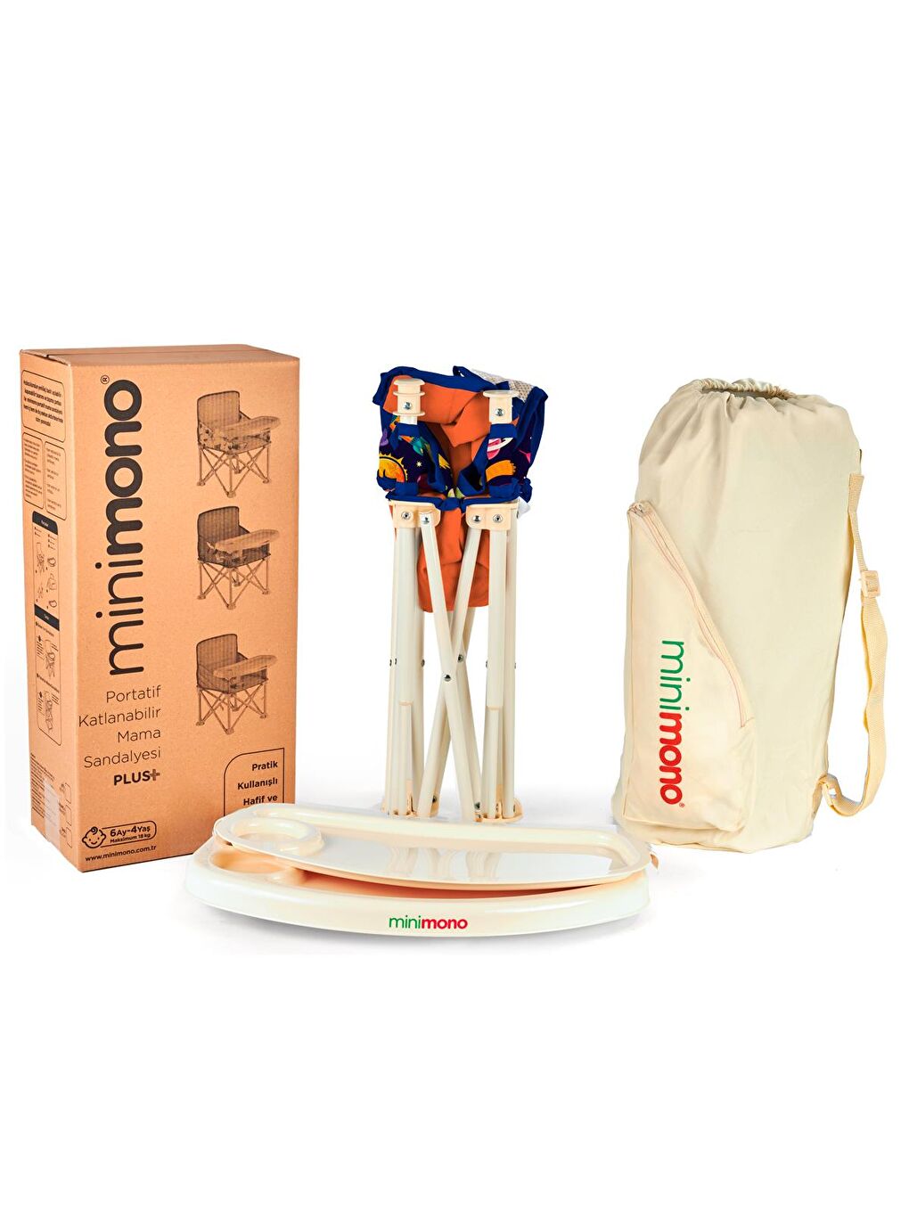 Büyük Boy Katlanır Portatif Mama Sandalyesi - Turuncu Standart-3