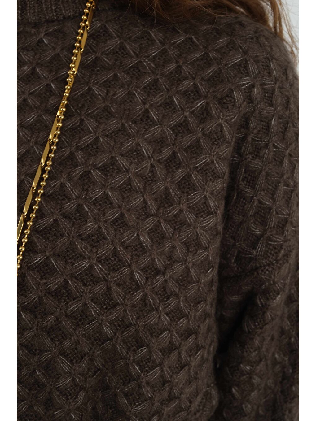 Kahverengi Örümcek Örgülü Kazak Acı Kahve-4