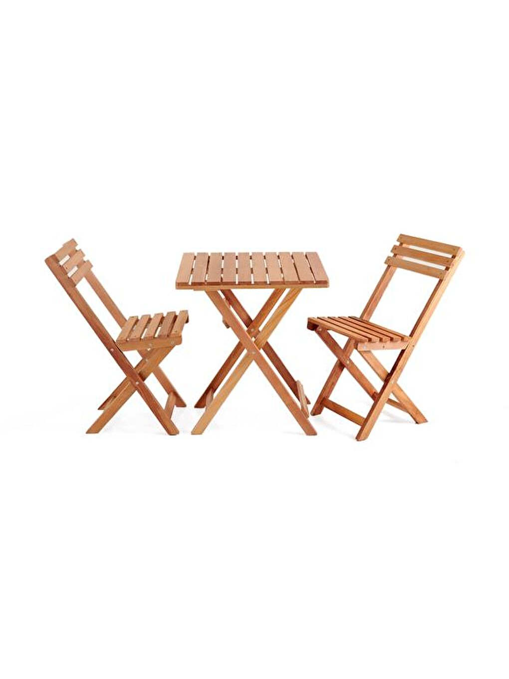 Kahverengi Katlanır Kayın Ahşap Bistro Set - Meşe-2