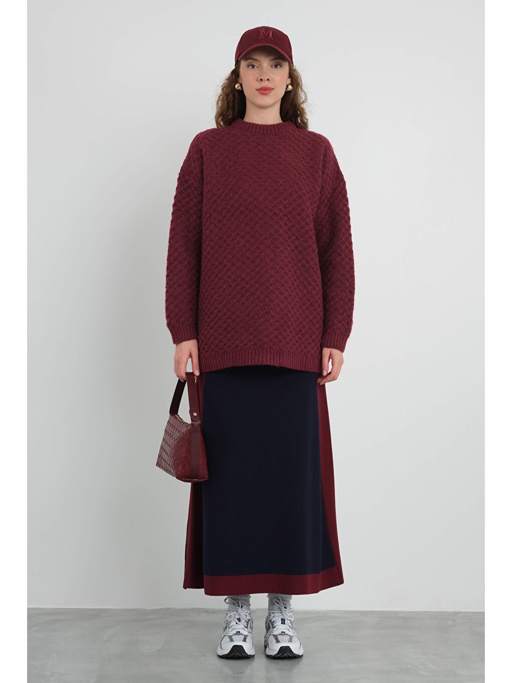 Örümcek Örgülü Kazak Bordo-1