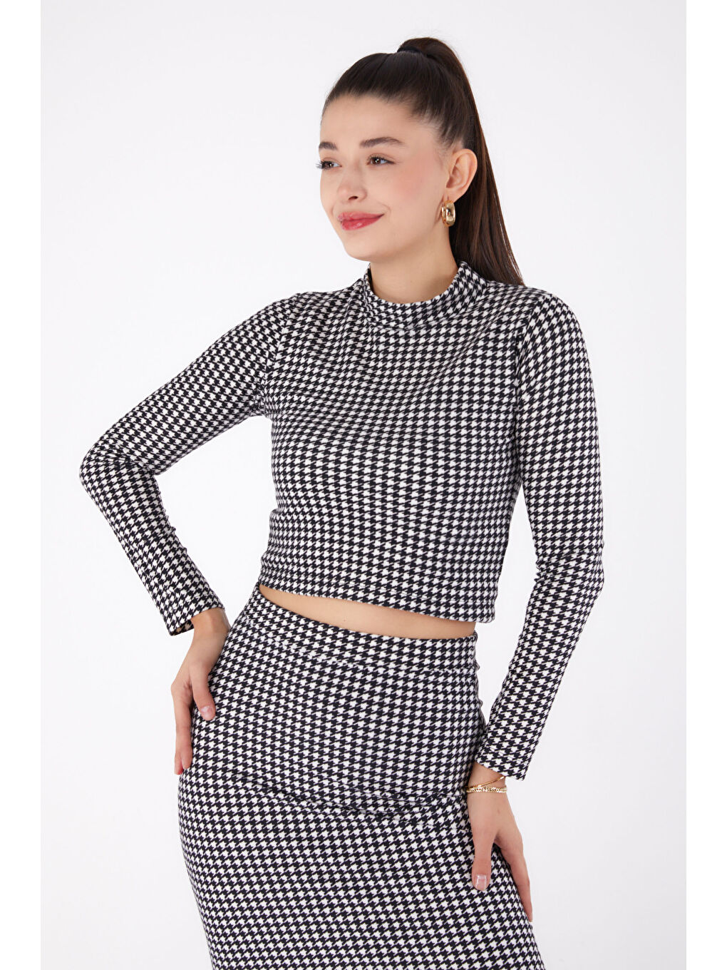 Desenli Crop Siyah - 26318-1