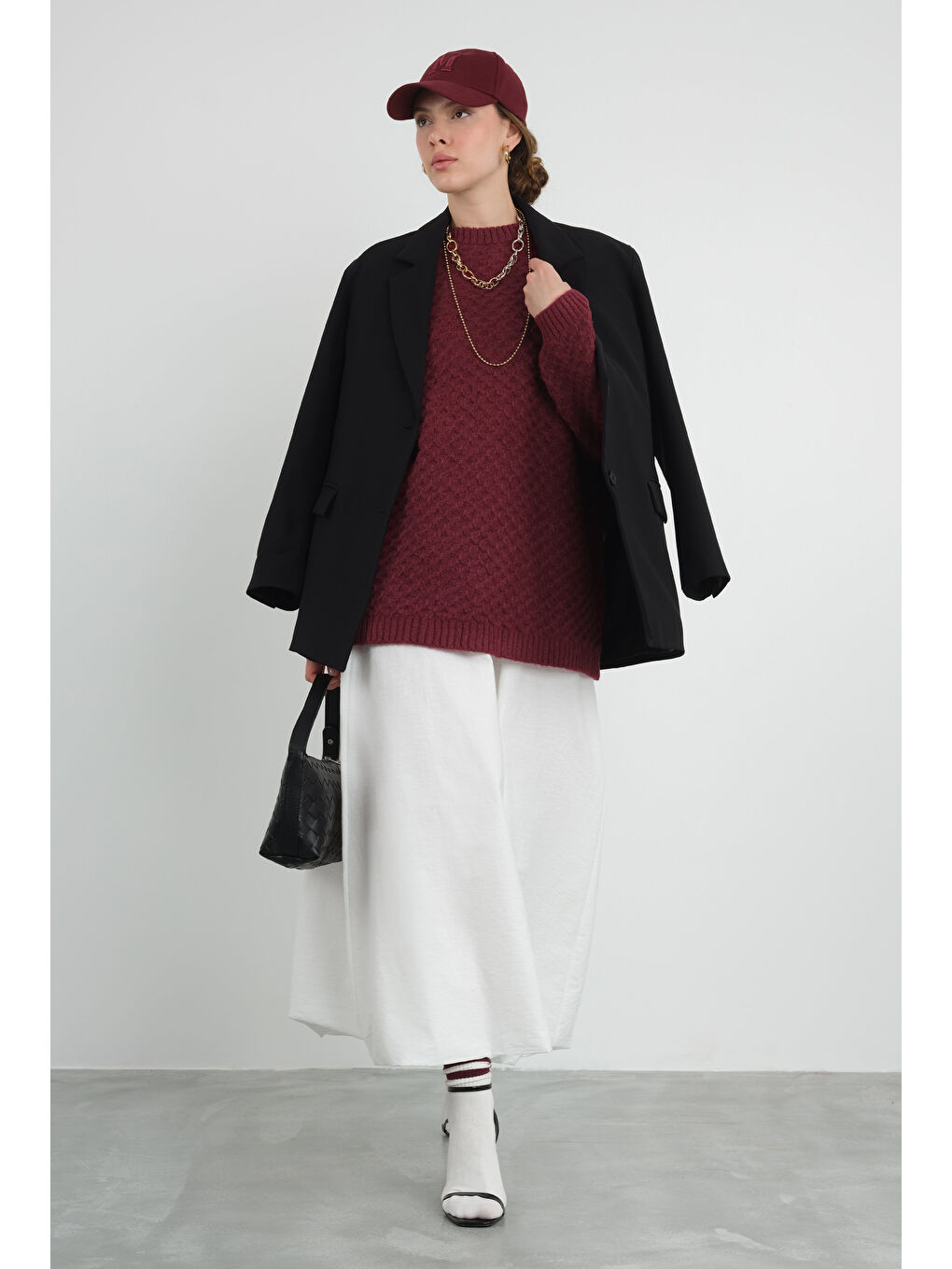 Örümcek Örgülü Kazak Bordo-2