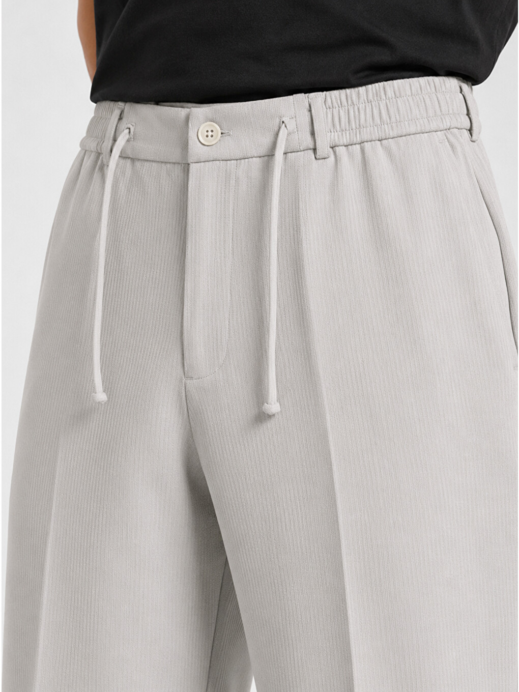 Erkek Taş Gri Relax Fit Bağcıklı Baggy Pantolon-2