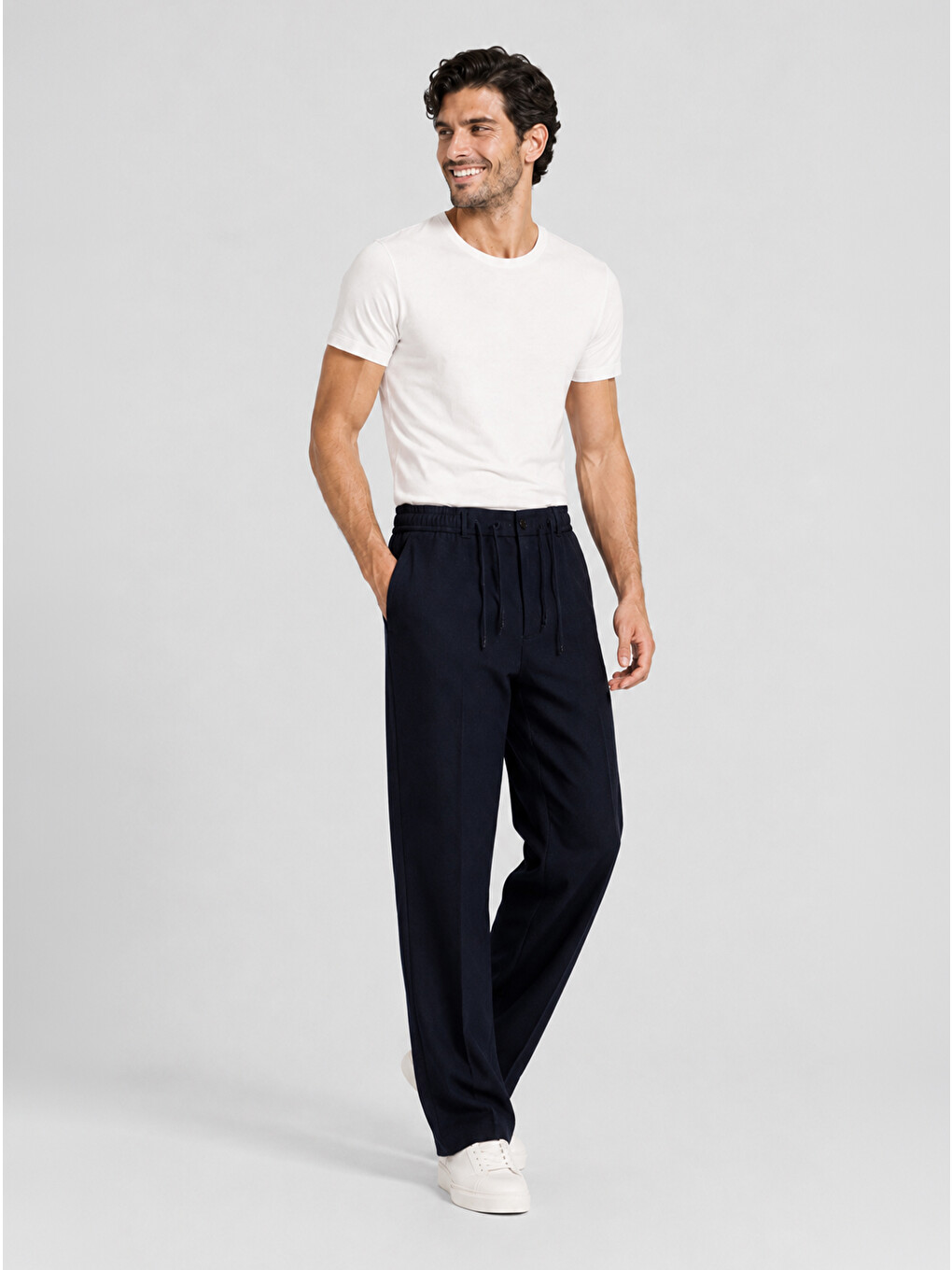 Erkek Lacivert Relax Fit Bağcıklı Baggy Pantolon-6