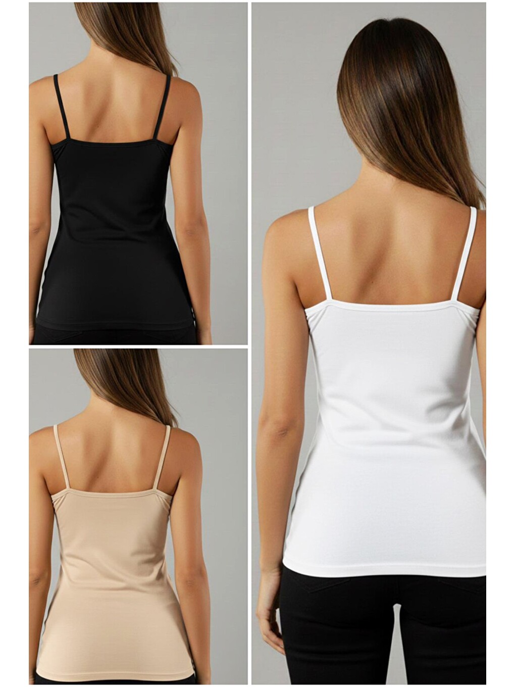 Karışık 3'lü Paket Pamuklu Elastanlı İp Askılı Askılı Örme T-shirt Atlet 1003-5