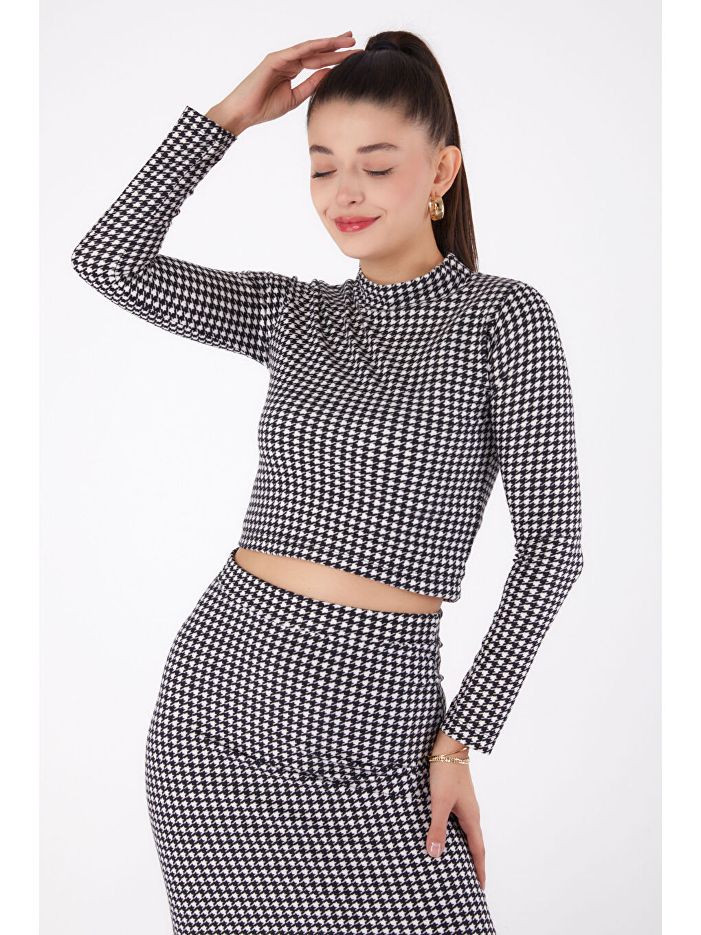 Desenli Crop Siyah - 26318-2