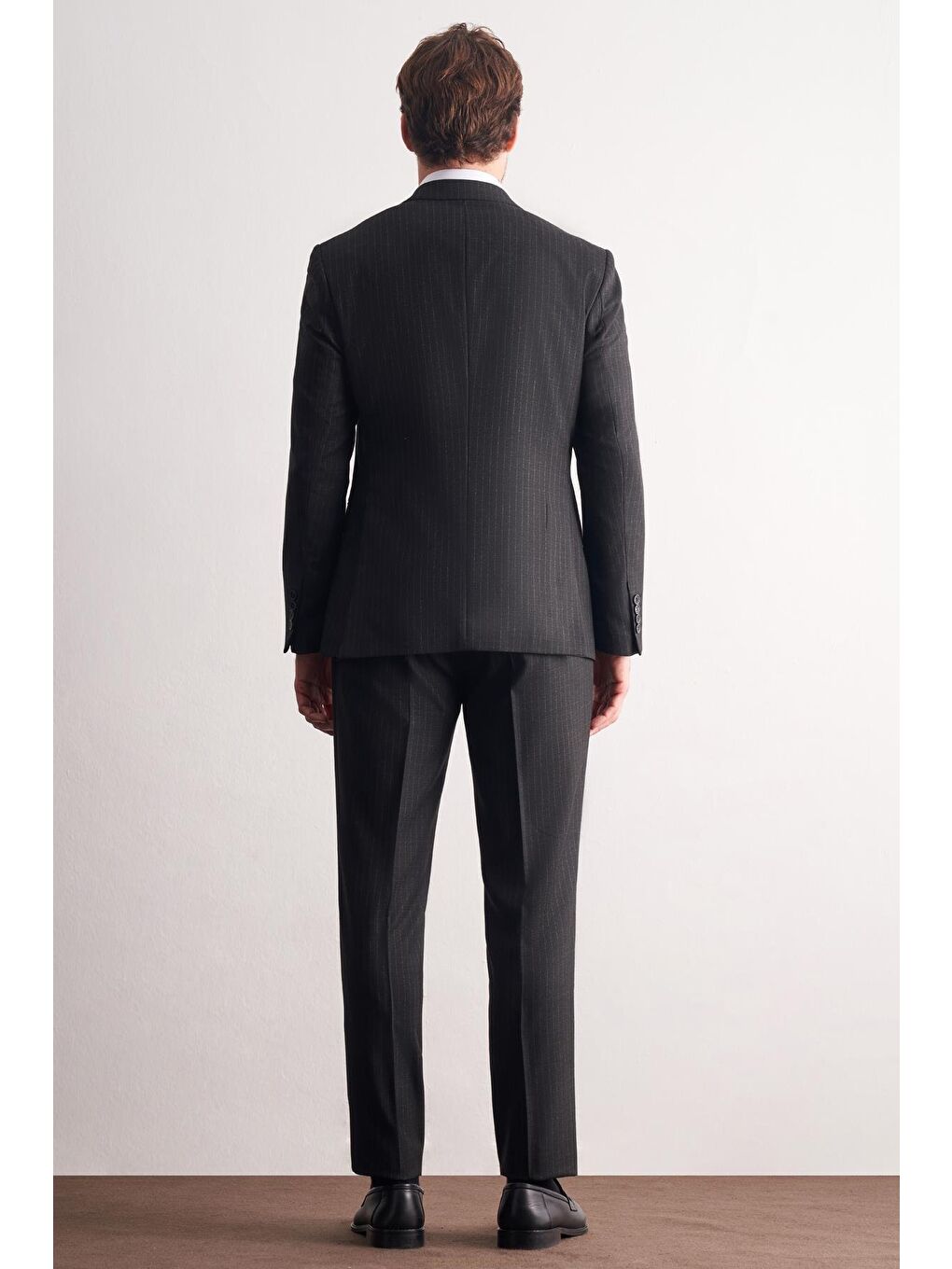 Siyah - Gri Kırlangıç Yaka Çizgili Desen Esnek 6 Drop Slim Fit Classic Takım Elbise 1001255161-4