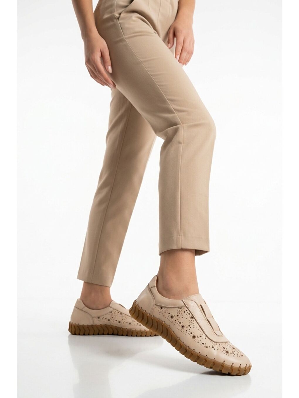 Bej Hakiki Deri Kadın Casual Ayakkabı 2010730Y Z-1