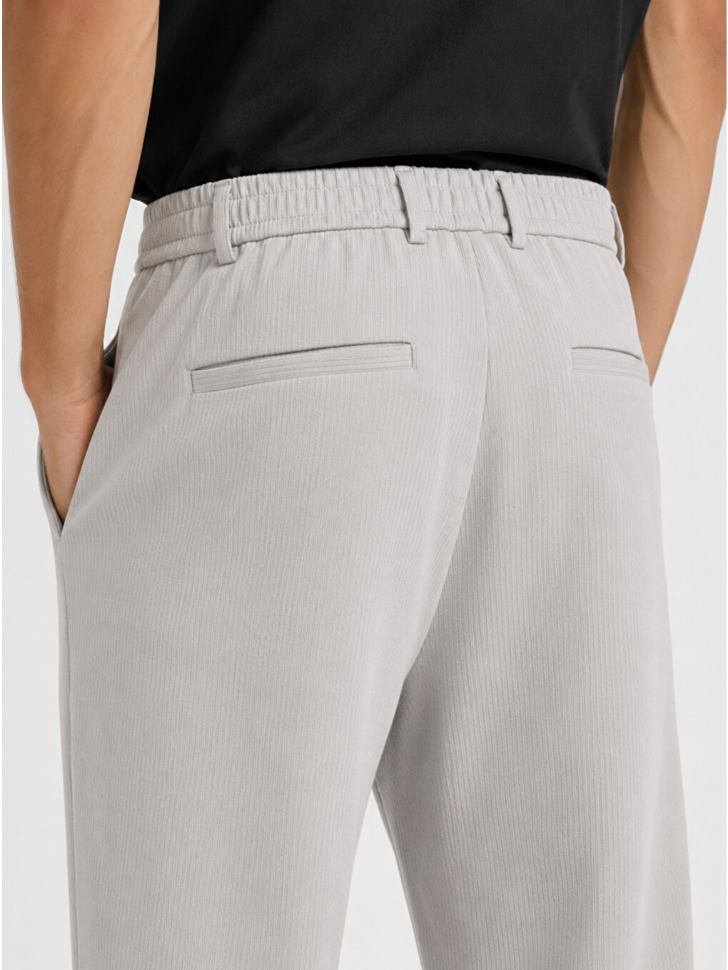 Erkek Taş Gri Relax Fit Bağcıklı Baggy Pantolon-3