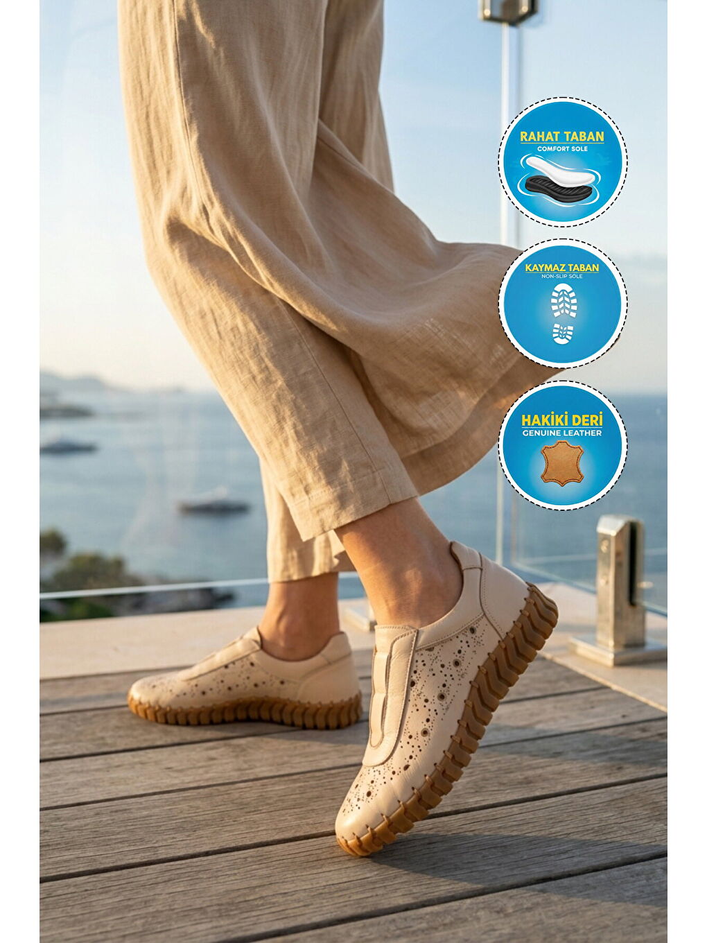 Bej Hakiki Deri Kadın Casual Ayakkabı 2010730Y Z-2