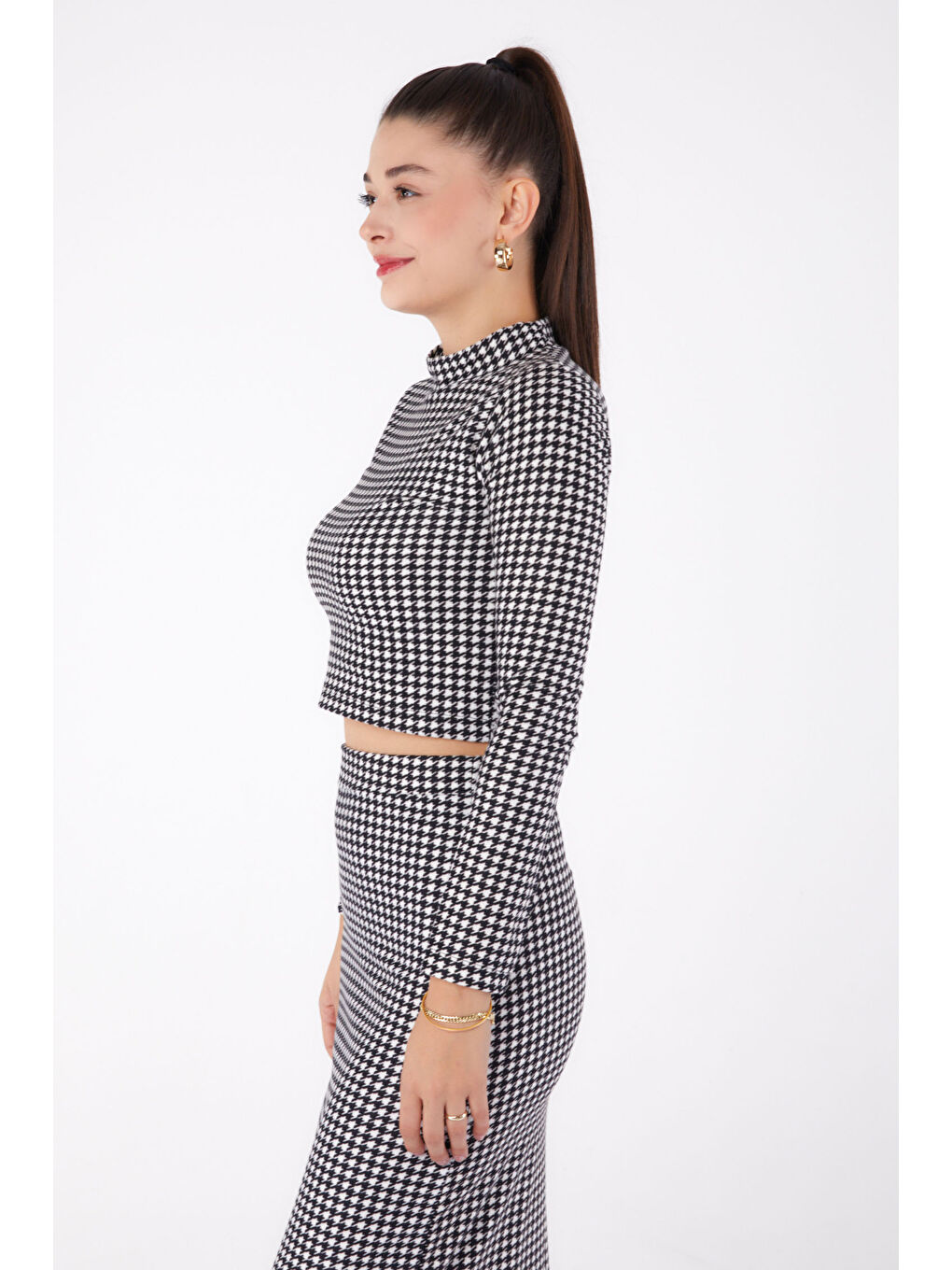 Desenli Crop Siyah - 26318-3