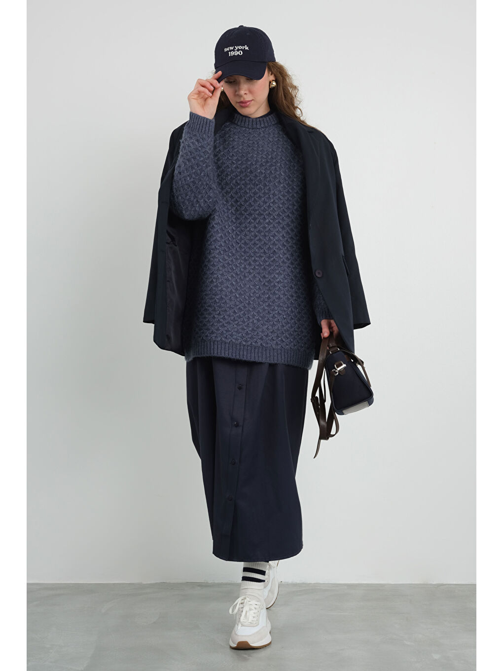 Örümcek Örgülü Kazak Jean Mavi-1