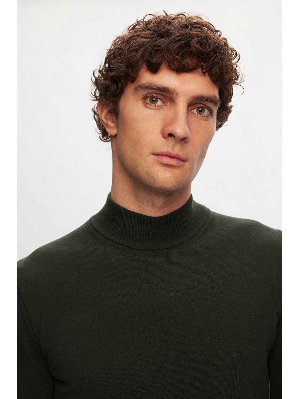 Regular Fit Haki Pamuk Karışımlı Yarım Balıkçı Triko Kazak-2