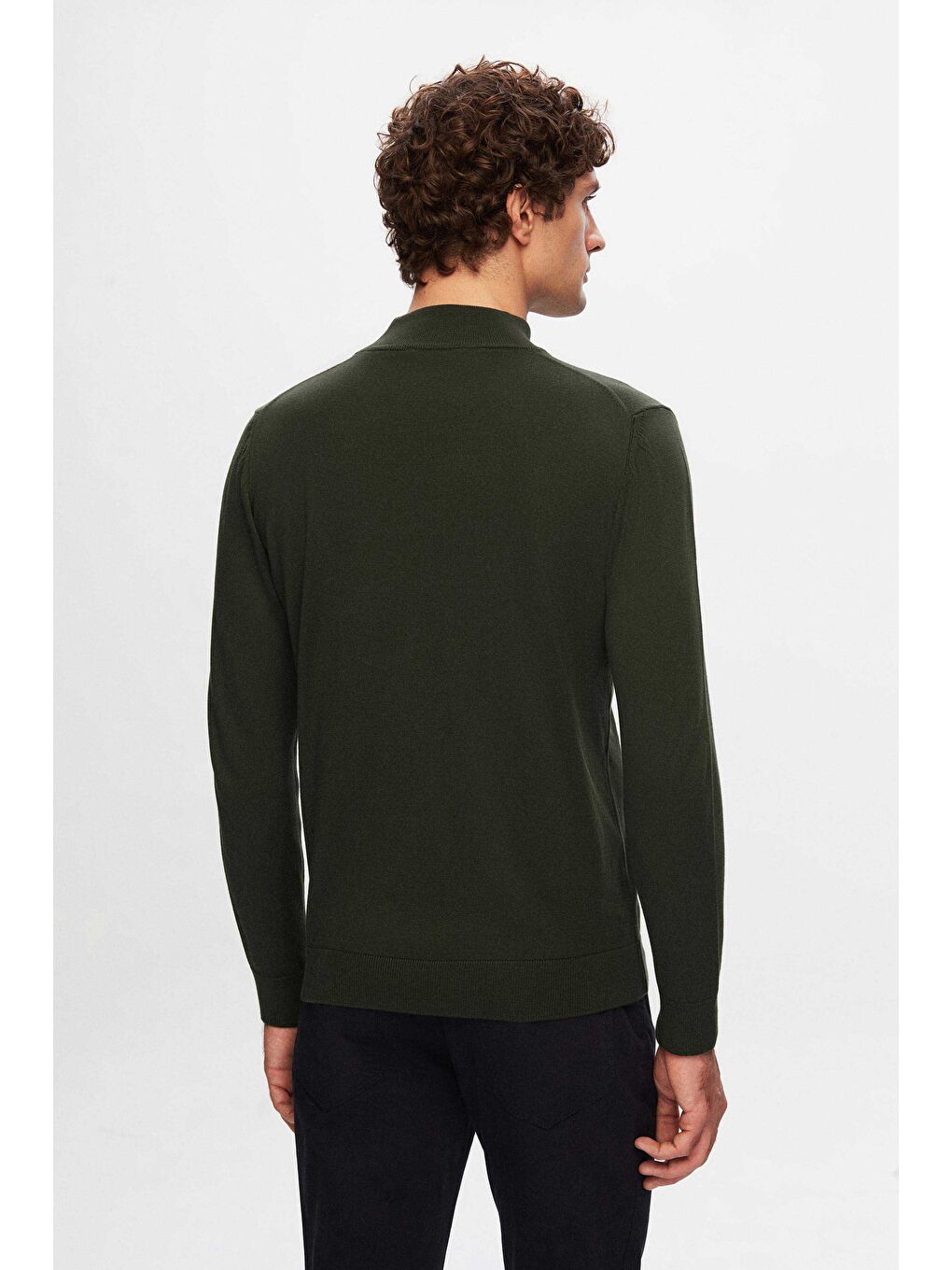 Regular Fit Haki Pamuk Karışımlı Yarım Balıkçı Triko Kazak-3