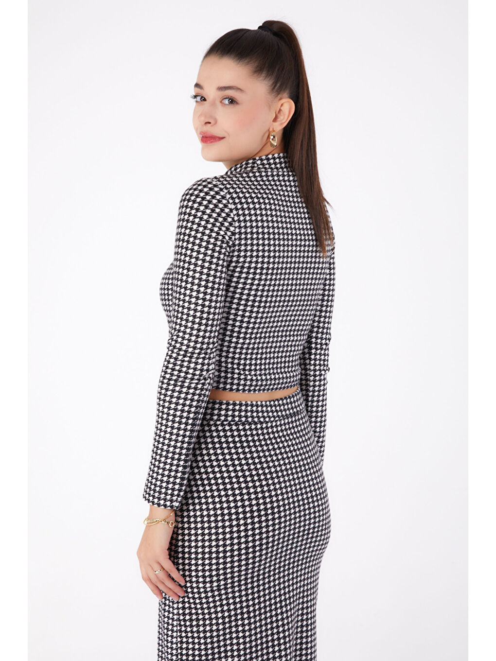 Desenli Crop Siyah - 26318-4