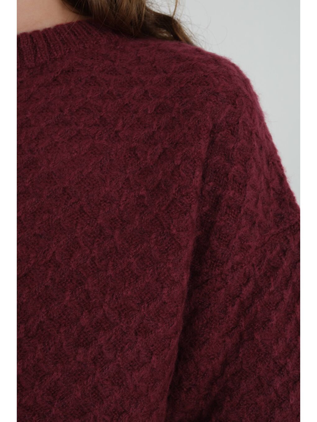 Örümcek Örgülü Kazak Bordo-4