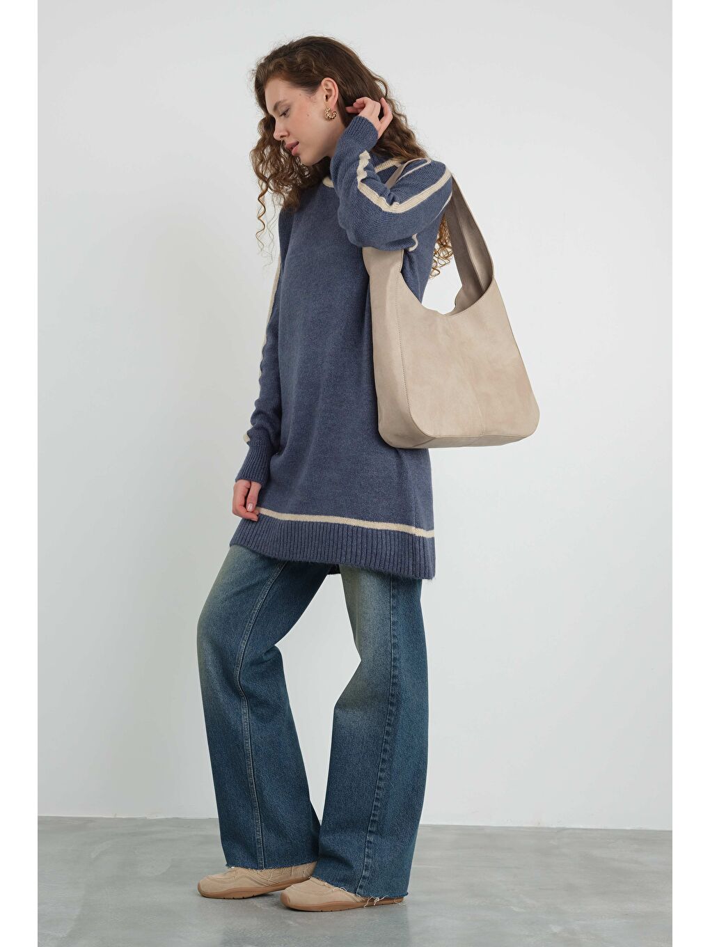 Yarım Balıkçı Yaka Triko Kazak Jean Mavi-2