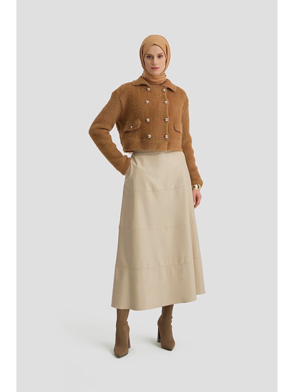 Kahverengi Tüylü Triko Ceket 24K5718 Camel-3