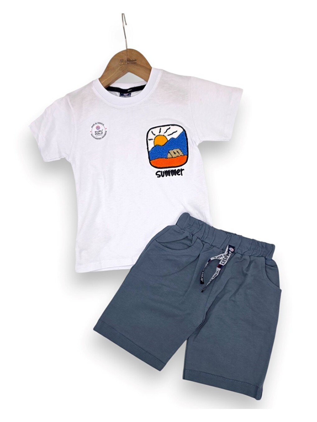 Beyaz Erkek Çocuk Yazlık Nakışlı T-shirt Ve Şortlu 2'li Alt Üst Takım-1