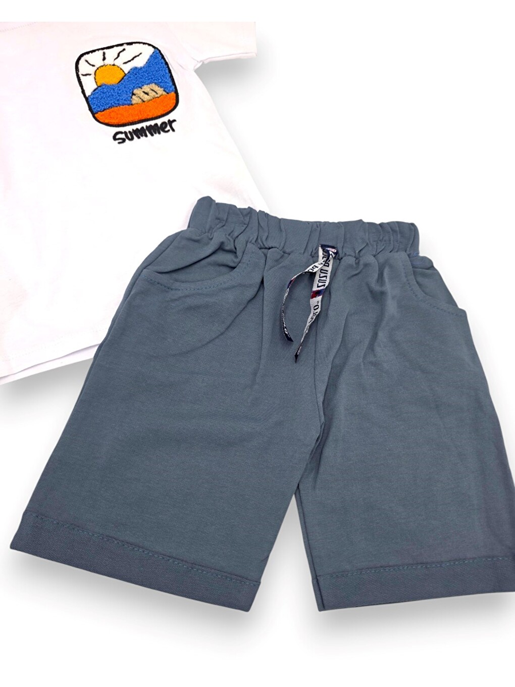 Beyaz Erkek Çocuk Yazlık Nakışlı T-shirt Ve Şortlu 2'li Alt Üst Takım-6