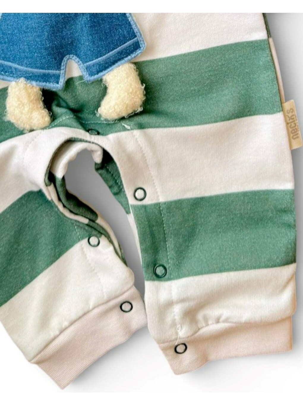 Yeşil Erkek Bebek Ayıcık Aksesuarlı Çizgili Alttan Çıtçıtlı Tulum-2