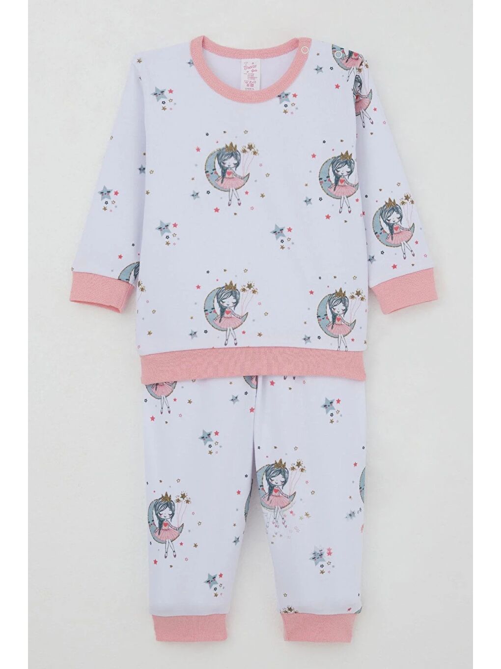 Kız Bebek Pijama Takımı Omuzdan Patlı Hayalci Kız Desenli Beyaz (4 Ay-1 Yaş)