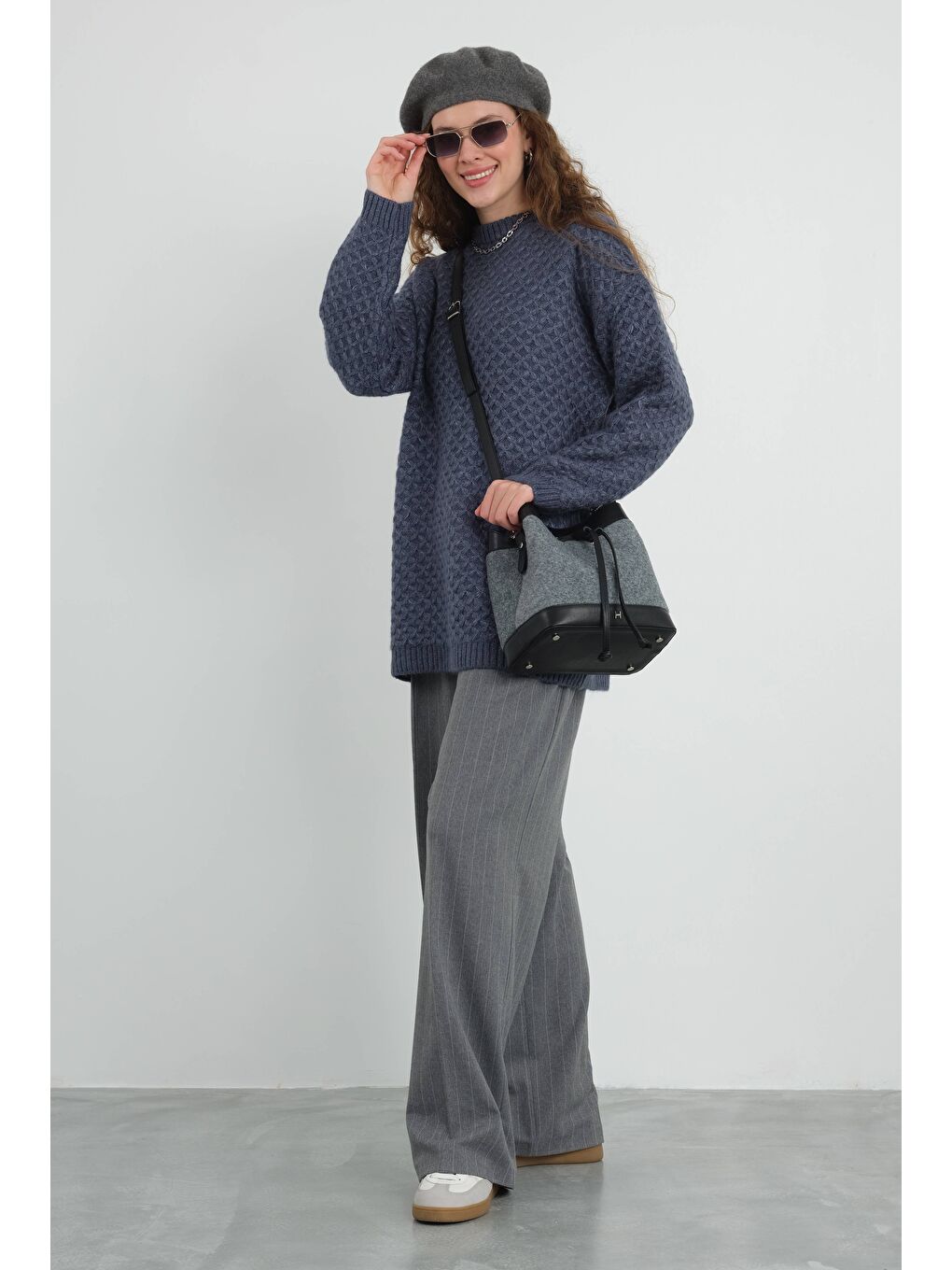 Örümcek Örgülü Kazak Jean Mavi-2