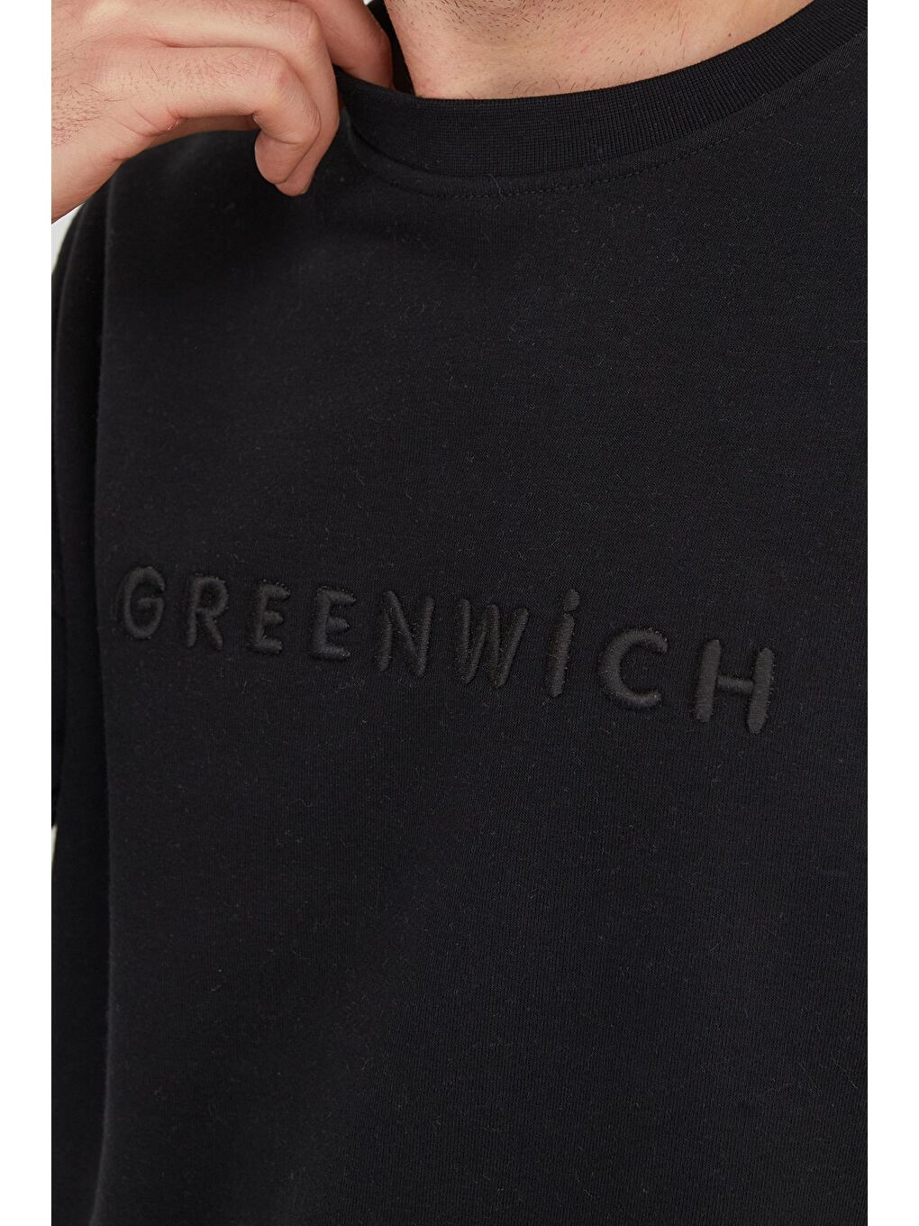 Siyah Greenwich Yazı Nakışlı Bisiklet Yaka Sweatshirt-3