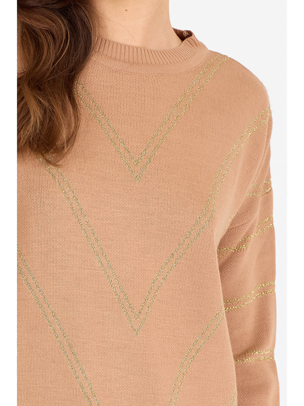 Kahverengi Kadın Sim Garnili Bisiklet Yaka Triko Bluz 21014 (Standart Beden s-m-l-xl Beden Uyumludur)-3