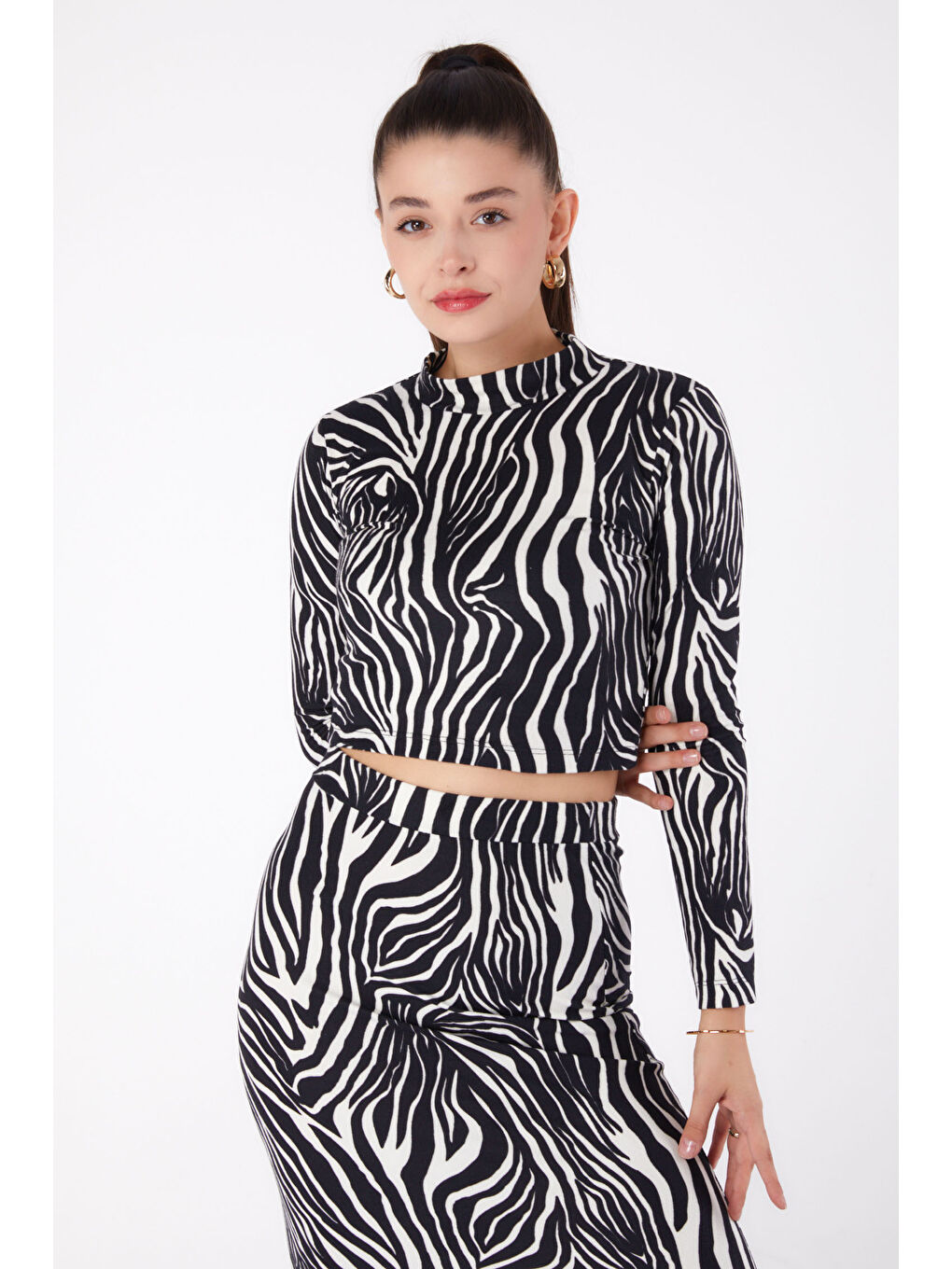 Desenli Crop Siyah - 26317