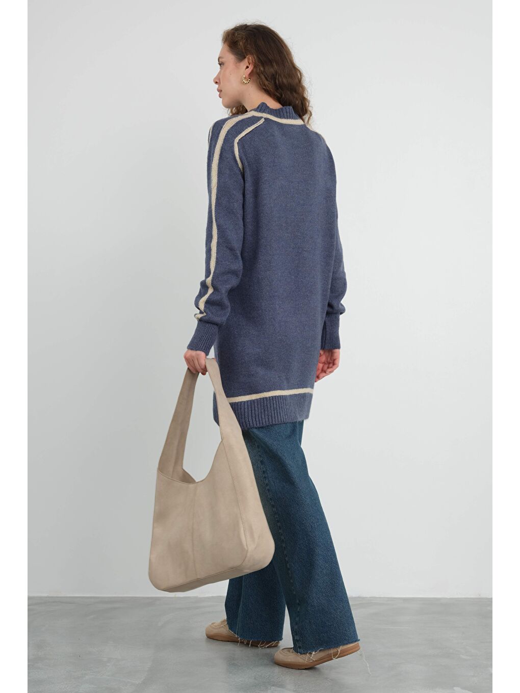 Yarım Balıkçı Yaka Triko Kazak Jean Mavi-3