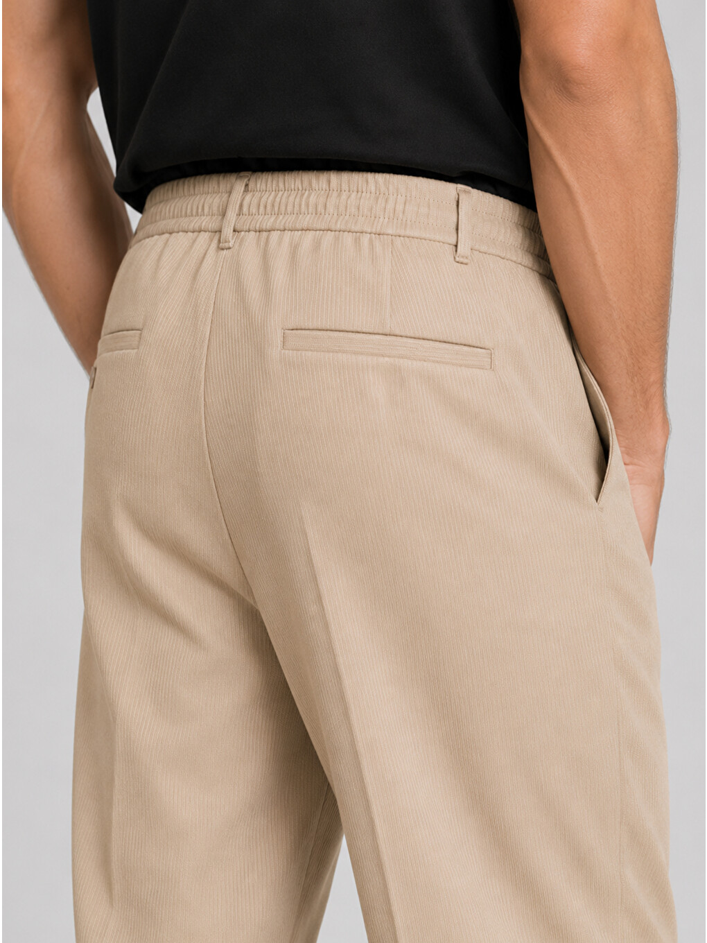 Erkek Bej Relax Fit Bağcıklı Baggy Pantolon-3
