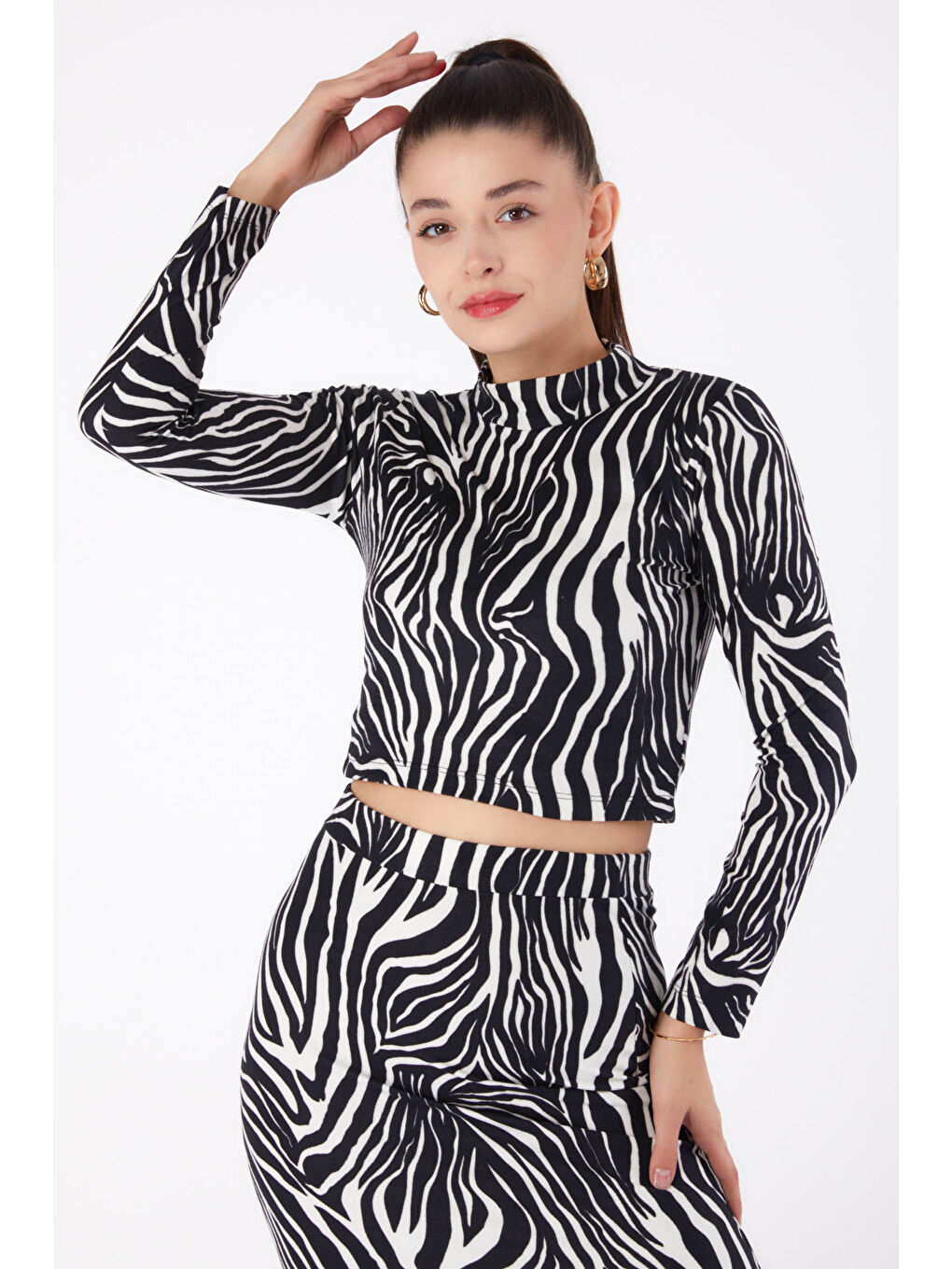 Desenli Crop Siyah - 26317-1